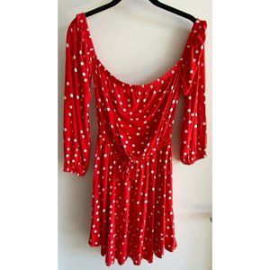 NWT ASOS Off the Shoulder Red Polka Dot Dress US 2